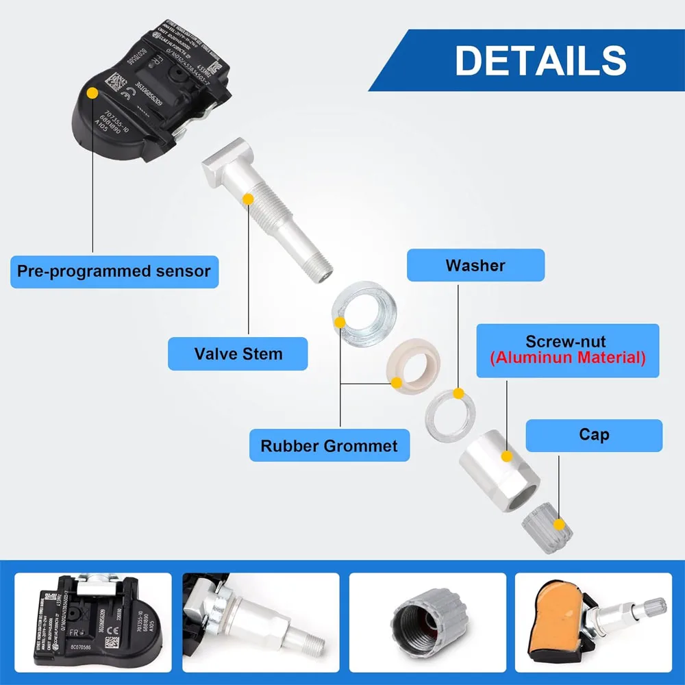 4Pcs 6855539 36106881890 36106856209 Tire Pressure Sensor for BMW 1 Series 2 Series X5 F15 F85 F20 F21 F22 F23 F34 F46 F80 F87