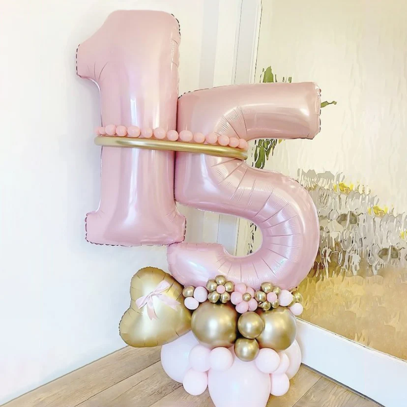 Pink Number Foil Balloons Set 40inch Digital Helium Ballon Stand Adult Birthday Anniversary Party Decoration Supplies