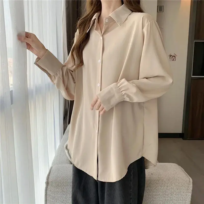 GIDYQ Women Chiffon White Shirt Fashion Korean All Match Female Loose Long Sleeve Tops Casual Office Ladies Shirts Spring New