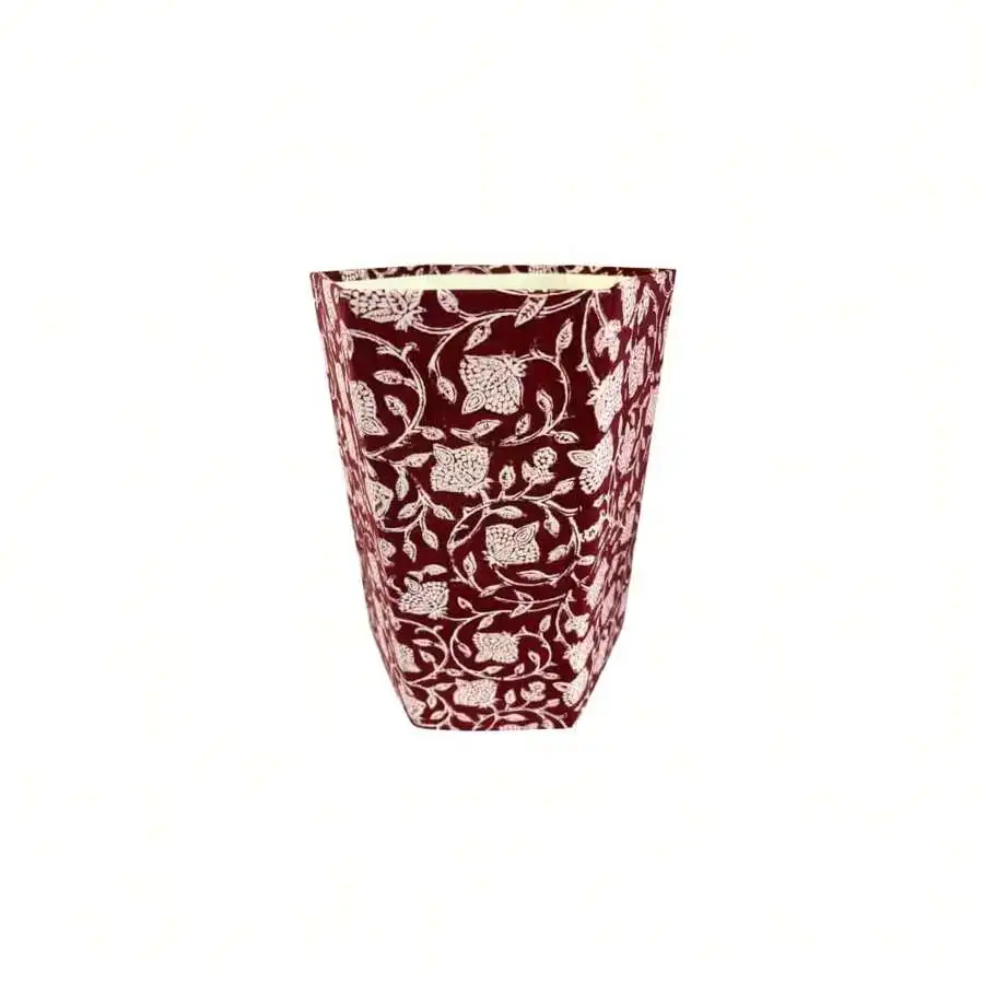 

Block Printed Floral Waste Basket For Living Room Bedroom Bathroom Eco Friendly
