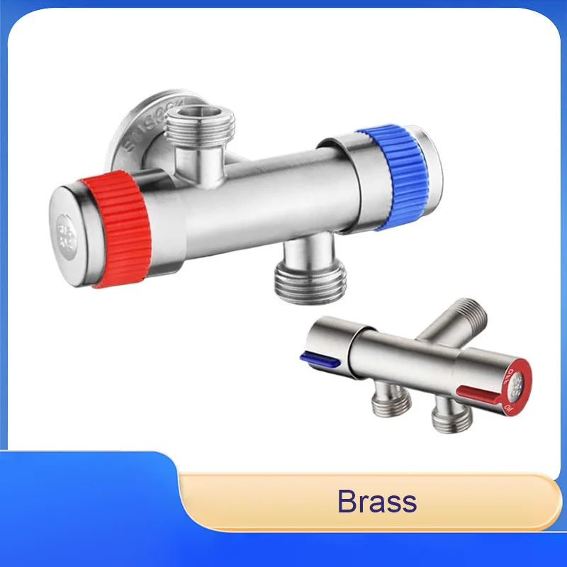 

304 Stainless Steel One-Inlet Two-Outlet Toilet Angle Valve Water Distributor Washing Machine Dual-Control Faucet Switch