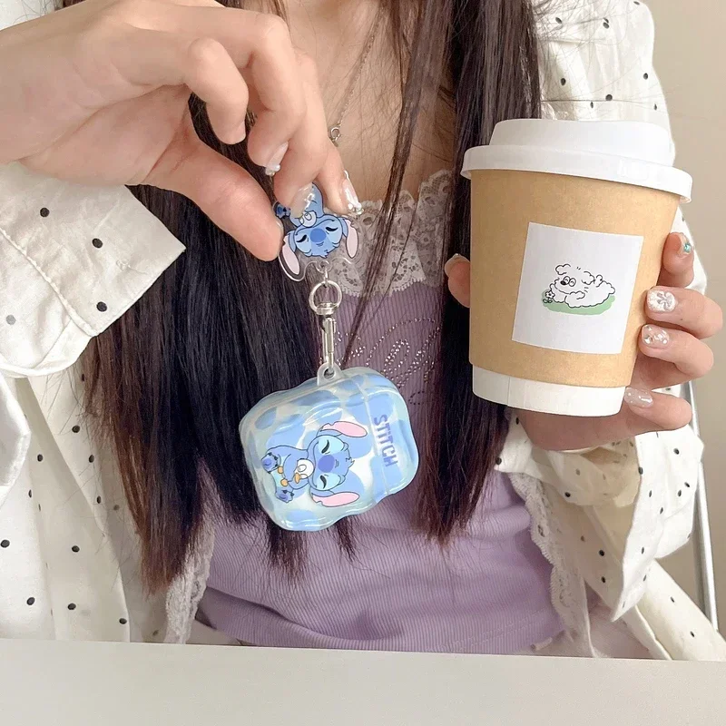 Cute cartoon Disney Stitch Earphone Case For Airpods 1 2 3 4 Pro 2 Wireless Bluetooth Headset Protective Soft Cover With Pendant