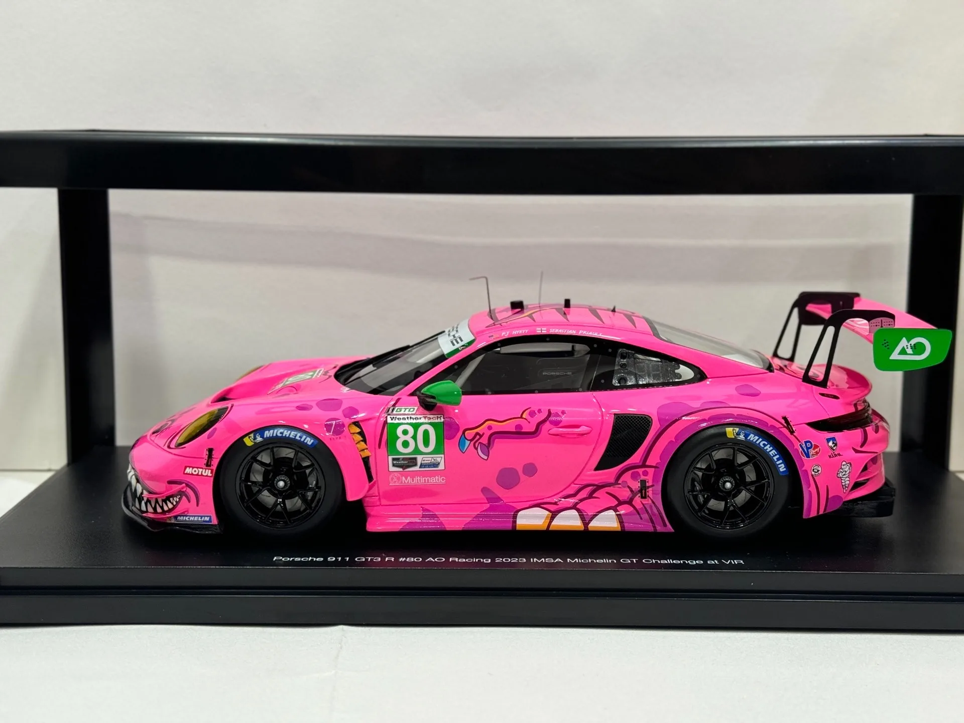 Diecast Topspeed Scala 1/18 Porsche 911GT3 R No.80 2023 IMSA Michelin GT Sfida in VIR Modello di auto in resina Giocattolo da collezione Regalo