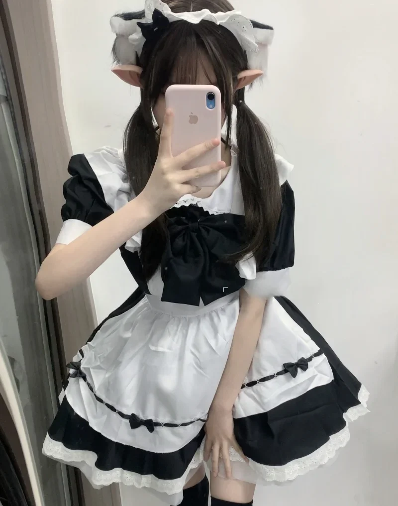 Japanese Soft Girl Maid Cosplay Costume Women Plus Size Gothic Lolita Princess Pink Dress Sweet Bow Love Live Cosplay Uniform