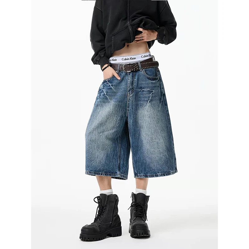 American Washed Lightning Pattern Jeans Men's Summer New Trend Brand Seven-Foot Loose Design Sense Pants