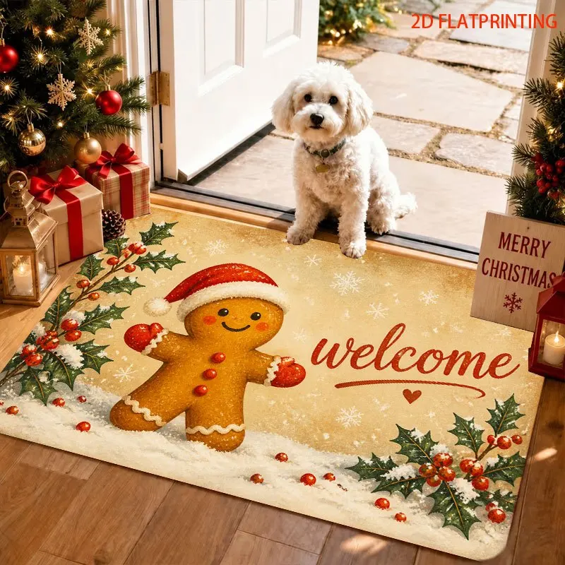 Pink Merry Christmas Three Nutcracker Colorful Dot Print Durable Washable Floor Mat For Festive Season Entryway Accent