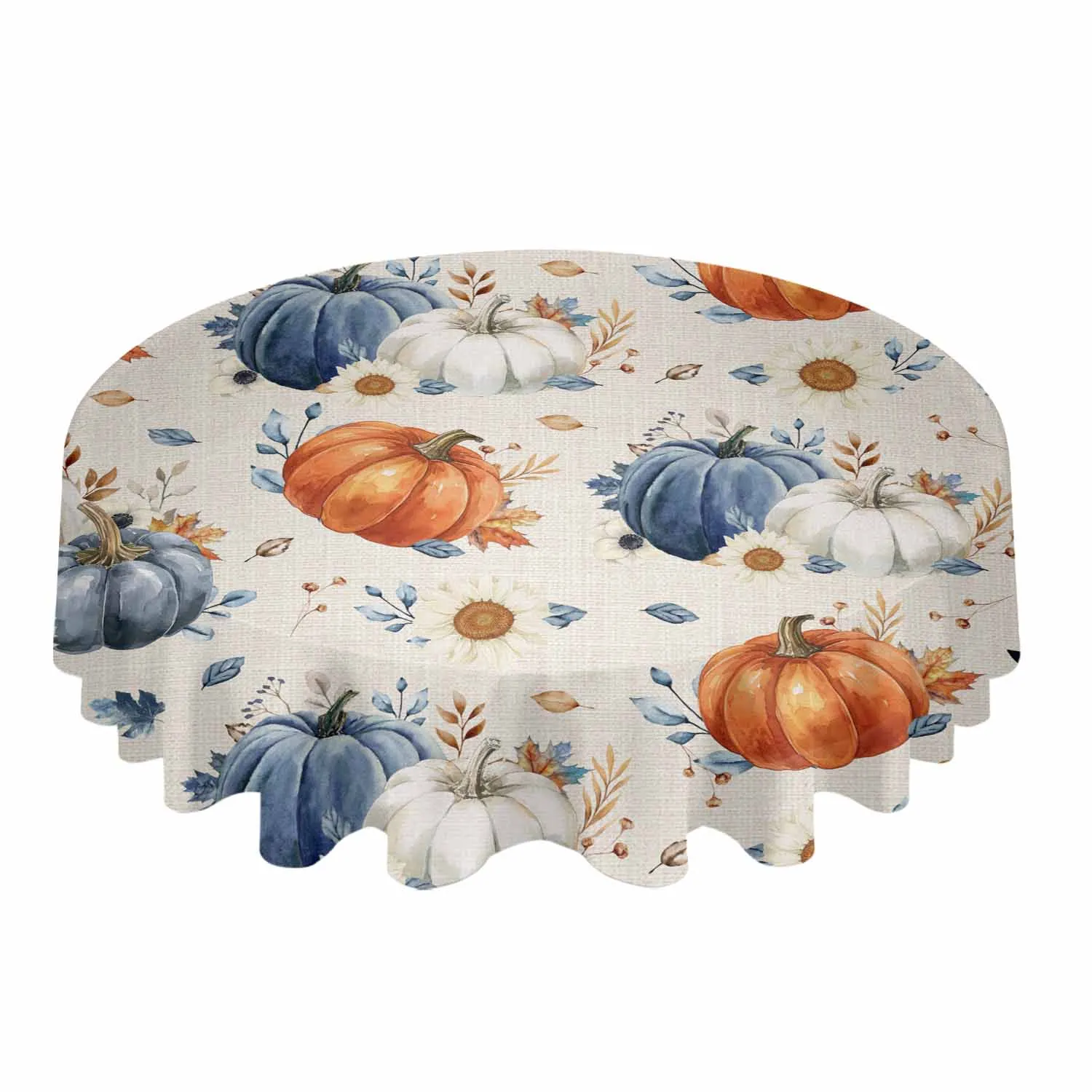 Thanksgiving Autumn Leaf Sunflowers Waterproof Tablecloth Tea Table Decoration Round Table Cover For Kitchen Wedding Home