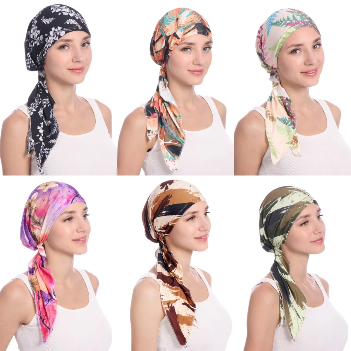 

Fashion Women Print Turban Cap Muslim Hijab Inner Caps Hair Loss Cover Beanies Bonnet Long Tail Headscarf Strech Bandana