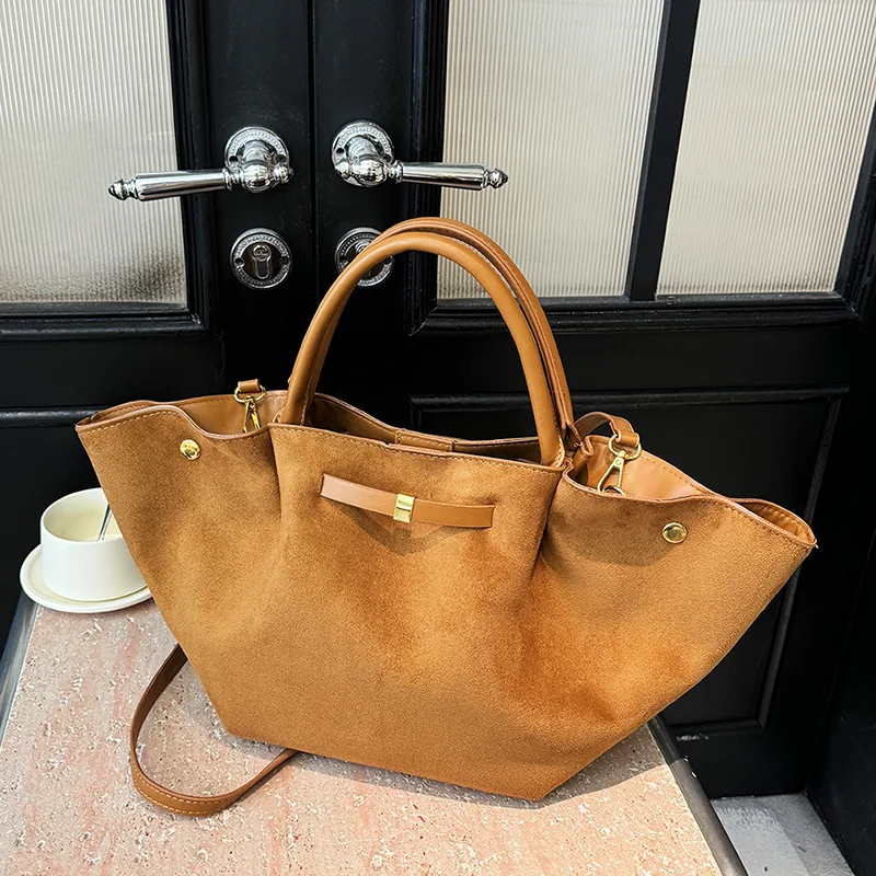 Winter Commute Bag For Women High Quality Suede Leather Shoulder Crossbody Bag Designer Hobo Handbag Large Capcity Basket Totes