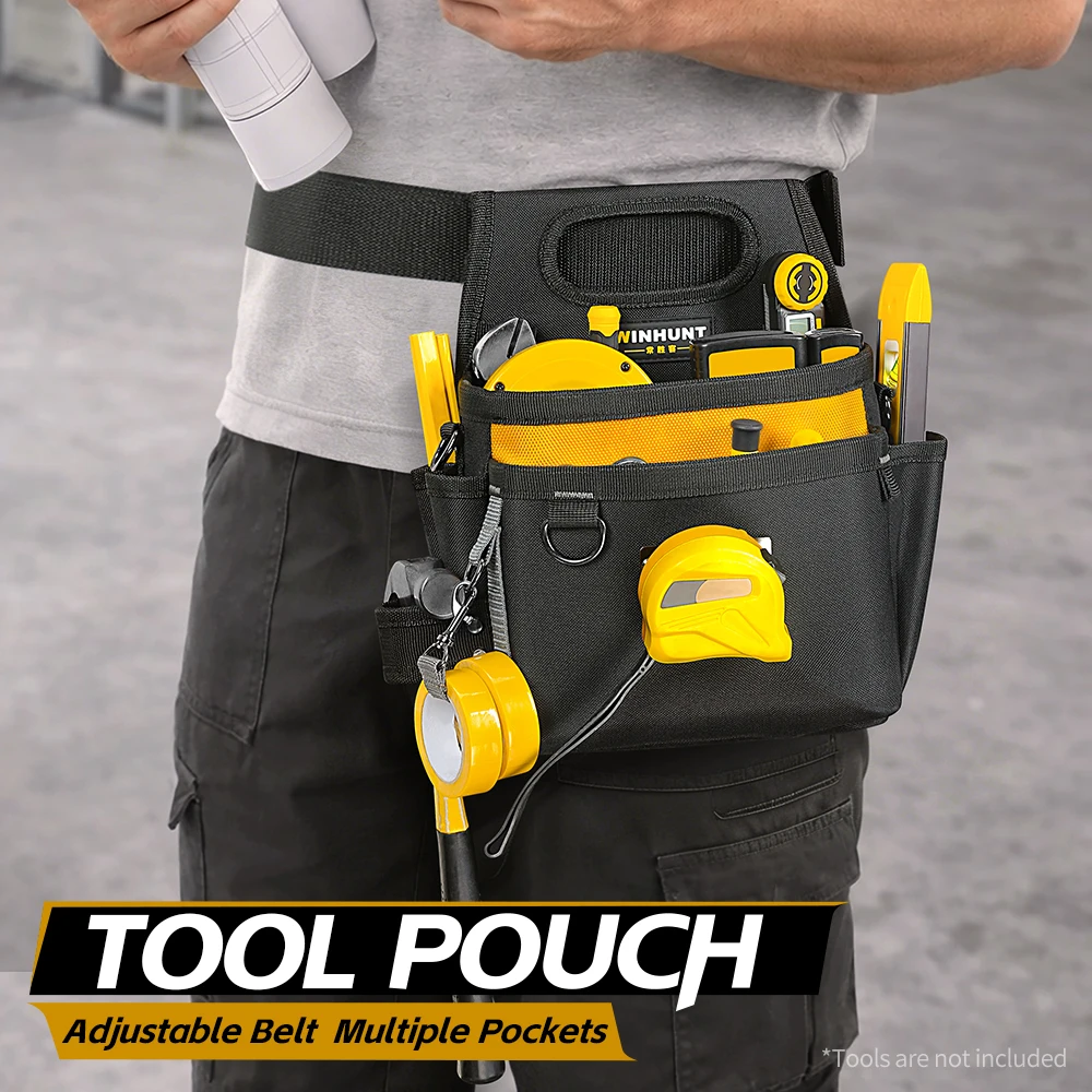 WINHUNT Tool Pouch, Heavy Duty Tool Belt Pouch with Adjustable Belt, Multiple Pockets Utility Tool Bag for Electrician