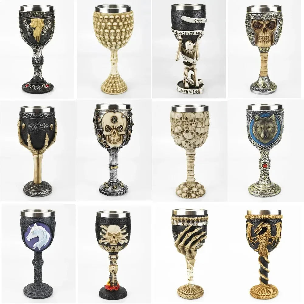 

Gothic Wine Goblet Contain Dragon Claw Viking Skeleton Retro Stainless Steel Resin Wine Glass Halloween Gifts Bar Drinkware