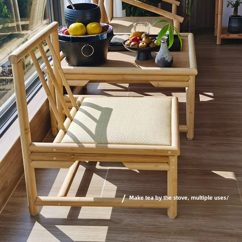 Modern Rattan Bamboo Chair Japanese Style Tatami Short Legged Chair Living Room Furniture Bamboo Backrest Seat Rattan Hand Craft