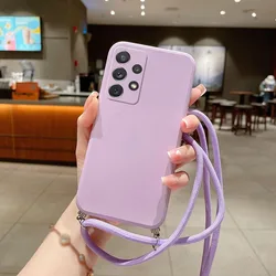 Funda de teléfono con cordón cruzado para Samsung A55, A53, A54, A15, A35, A14, A34, A52, 5G, S22, S24, Ultra, S21, S23 FE, funda de silicona líquida con correa