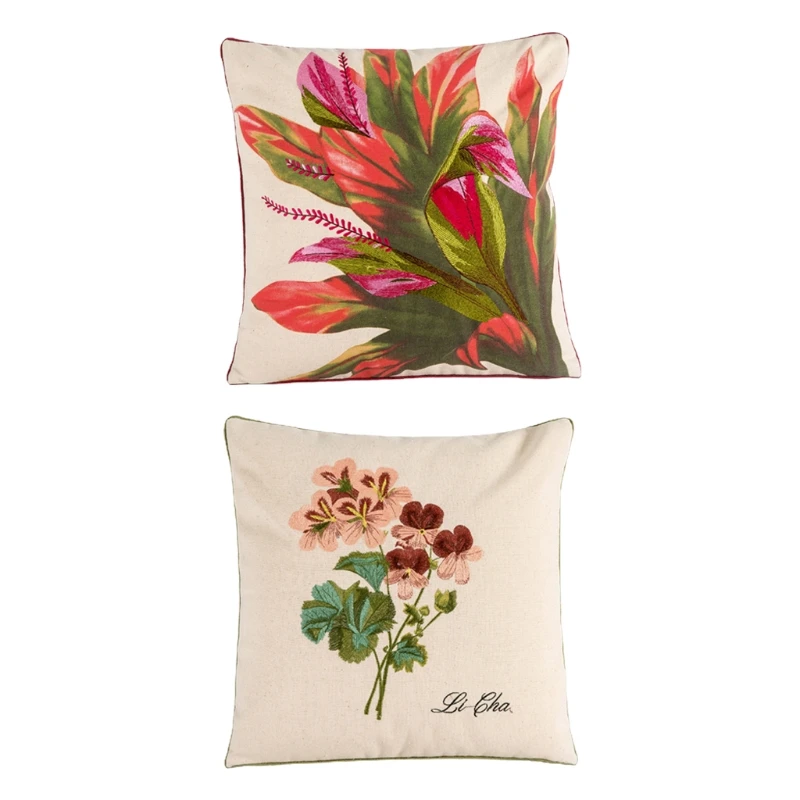 

Square Flower Embroidered Cushion Pillow Cover Handmade Throw Pillow Cover