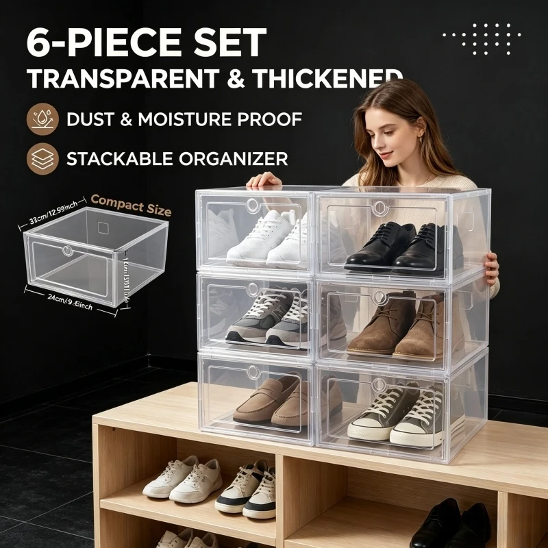 2026 Premium Cajas Para Zapatos 6pcs Set High Transparent ShoeBoxes Antioxidant Dustproof Organizer for Slippers Sneakers Closet