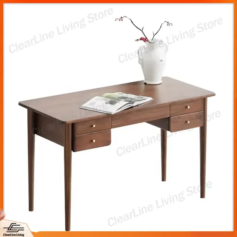 Modern Wooden Computer Desk with 5 Drawers Brown Study Table for Laptop Home Office Furniture Bedroom Writing Desk Storage