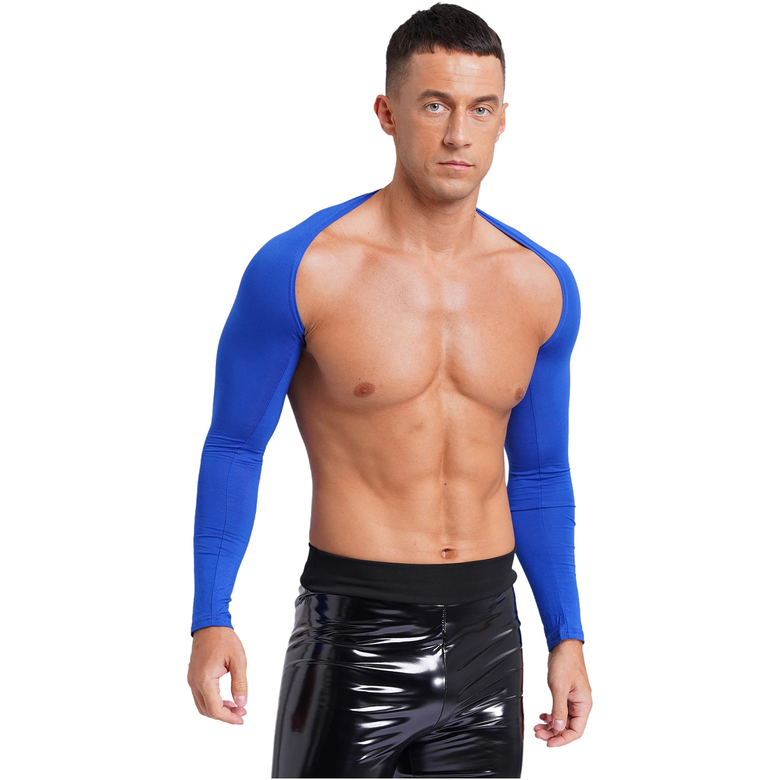 Men Solid Color Long Sleeve Shoulder Cardigan Gothic Punk Bolero Crop Top Rave Party Model Show Ballroom Costume