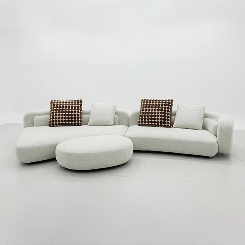 Customizable Comfort Leisure Sherpa Modern Creamy Curved Velvet Waiting Sofa For Office Hotel Reception Area L Shape Lounge Sofa
