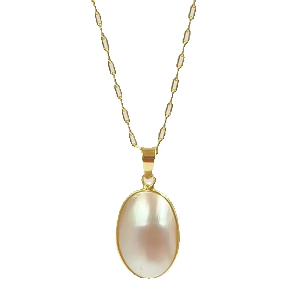 WT-JN384 Beach-Style Collar Chain With Natural Texture Mabe White Shell Oval Shape Pendant Fine Women Necklace