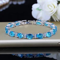 ThreeGraces Brilliant Light Blue Cubic Zirconia Silver Color Fashion CZ Tennis Bracelet for Women Engagement Party Jewelry BR236