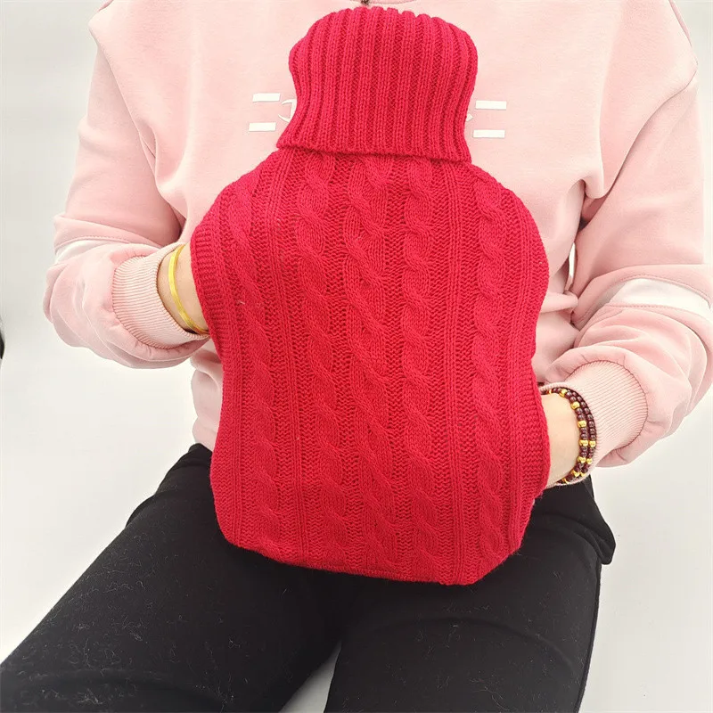 1pcs Double plug large warm water bag plush knitted rubber hot water bag filled with water