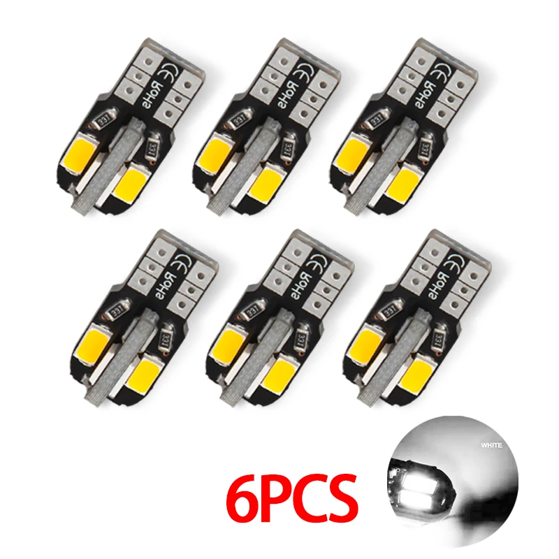 6PCS T10 W5W 4300K LED Bulb 194 168 LED Canbus 5730 8SMD Auto Signal Light Car Interior Map Width Light Dome Lights 12V 6000K