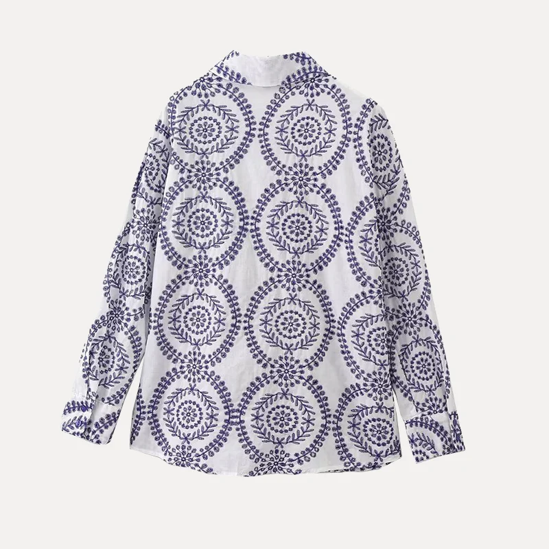 Elegancki długi rękaw, kwiatowy wzór, uniwersalny, damski, wiosna 2025, włókno poliestrowe 100%, casualowy, biznesowy.