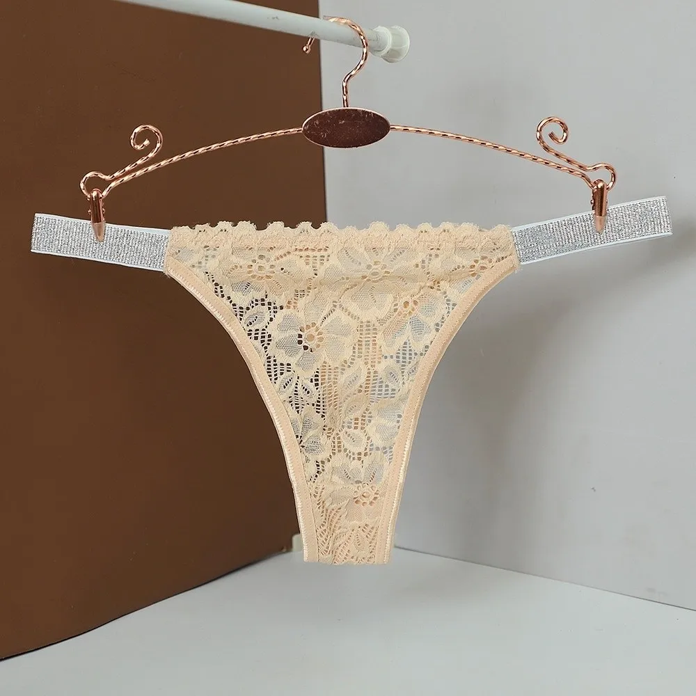 Thin Crystal Lace Flower Panties Transparent Underpants Rhinestone Thong Mid Waist Female Underwear Mesh Briefs Girl