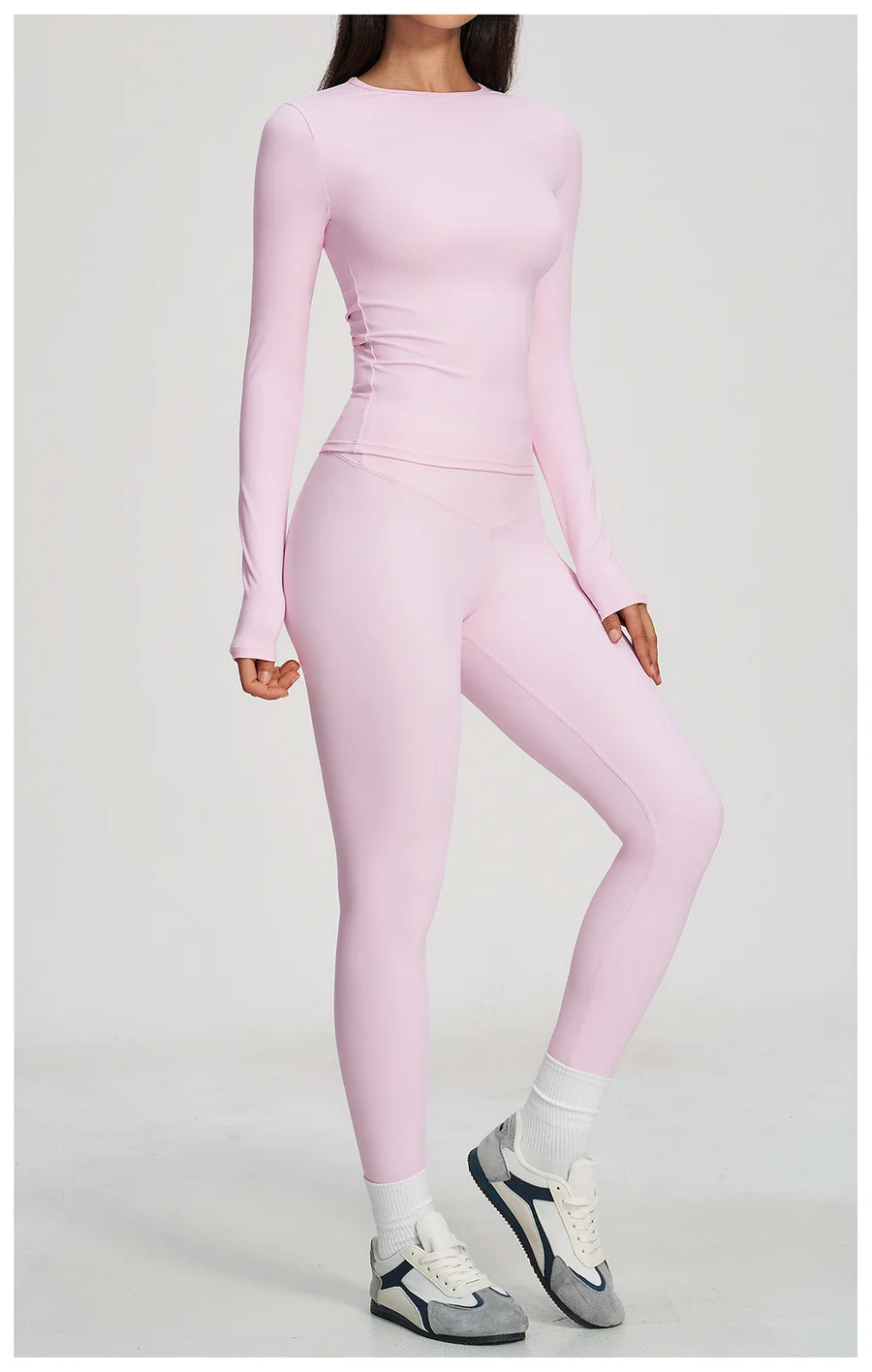 Yoga-Set 2-teilig Sportbekleidung Fitnesskleidung Yoga-Anzüge Damen Fitness-Set Trainingsanzüge Sport Langarm Crop Top Gym High Waist Leggings – Detail 4