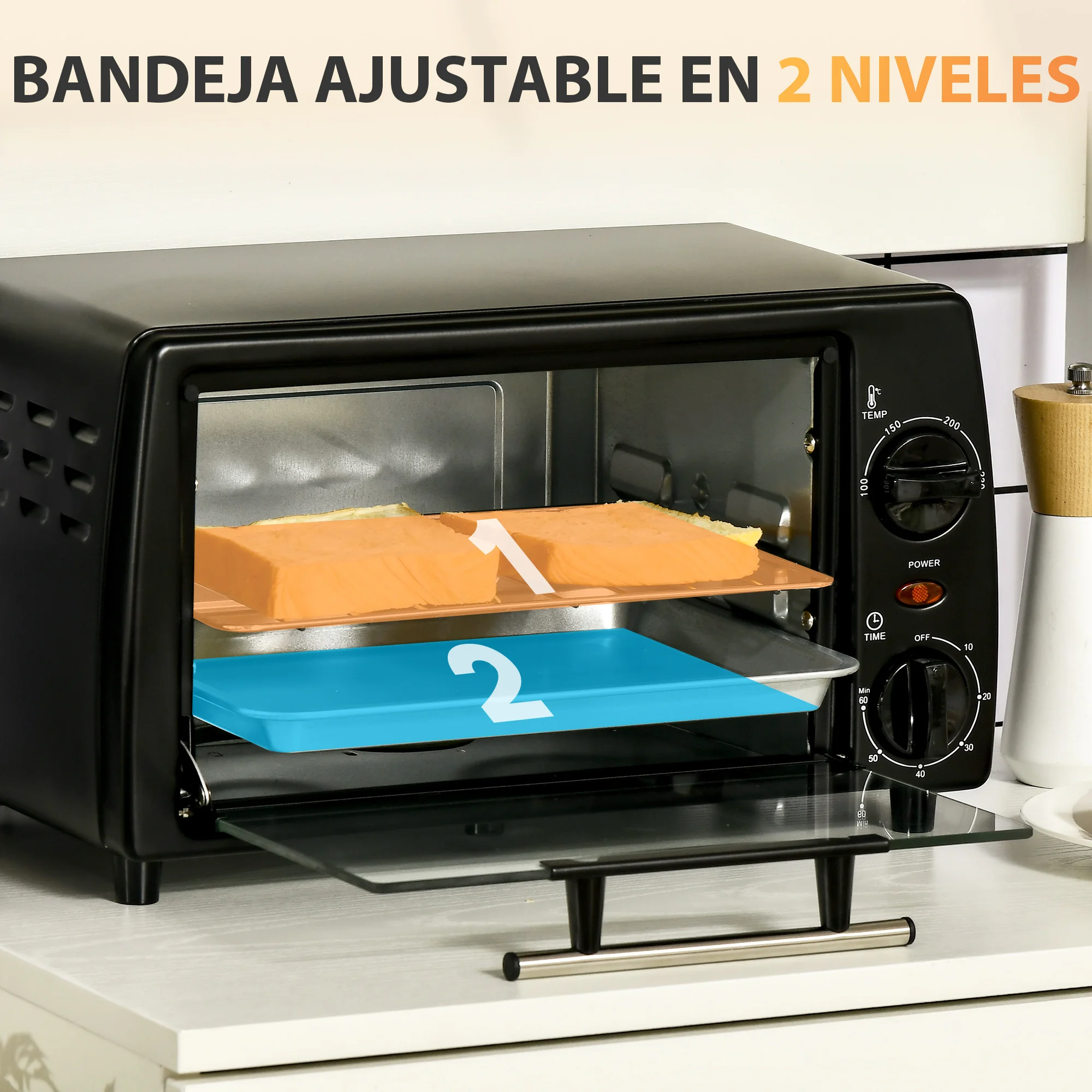 فرن كهربائي للطاولات المنزلية ، فرن حراري بدرجة حرارة تصل إلى موقت ، صينية 60 دقيقة ، × 26 × 22 سم ، 10 لتر ، شو