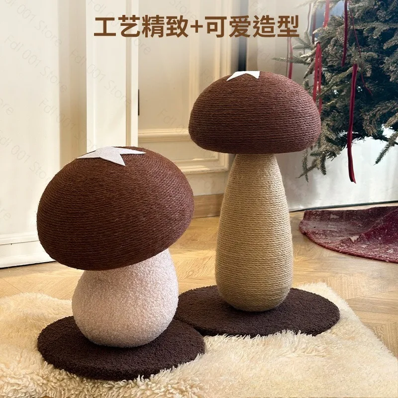 Mushroom Shaped Vertical Cat Scratching Post Sword Hemp Rope Wear‑Resistant Non‑Shed Claw Grinding Toy for Indoor Pet Cat