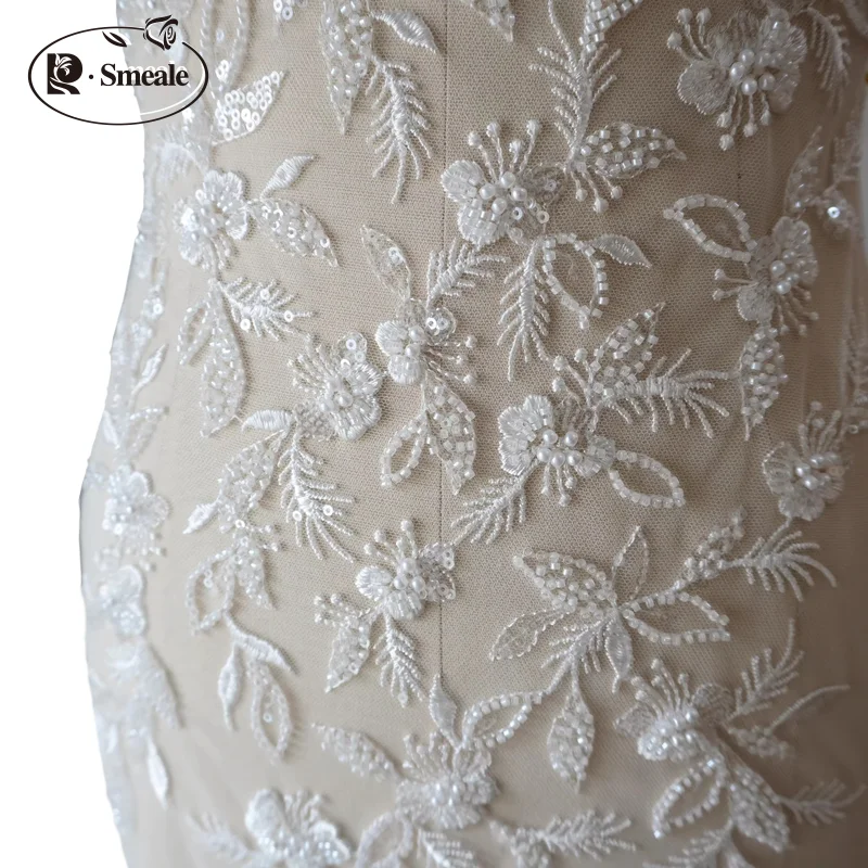 Perlenbesetzte Pailletten-Stickerei Blumen.3D Hochzeitskleid-Applikation DIY Braut-Kopfschmuck Spitzenkragen Spitzenstoff-Aufnäher – Detail 4