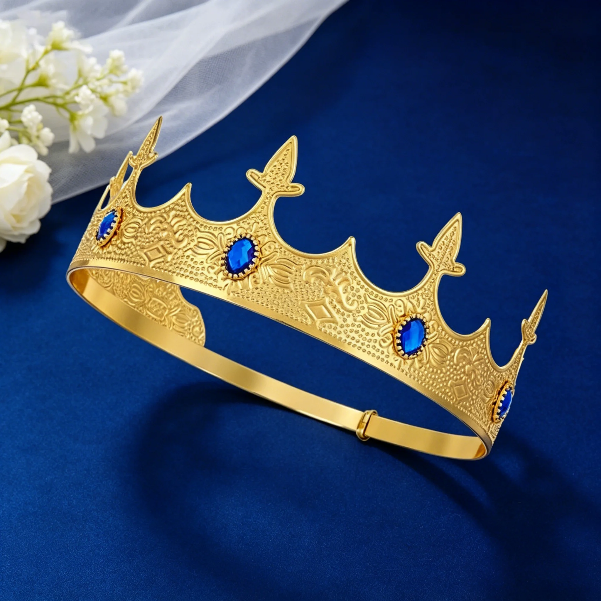 Medieval Wedding King Crown – Gold royal headpiece with clear crystals, ideal for the groom image 5