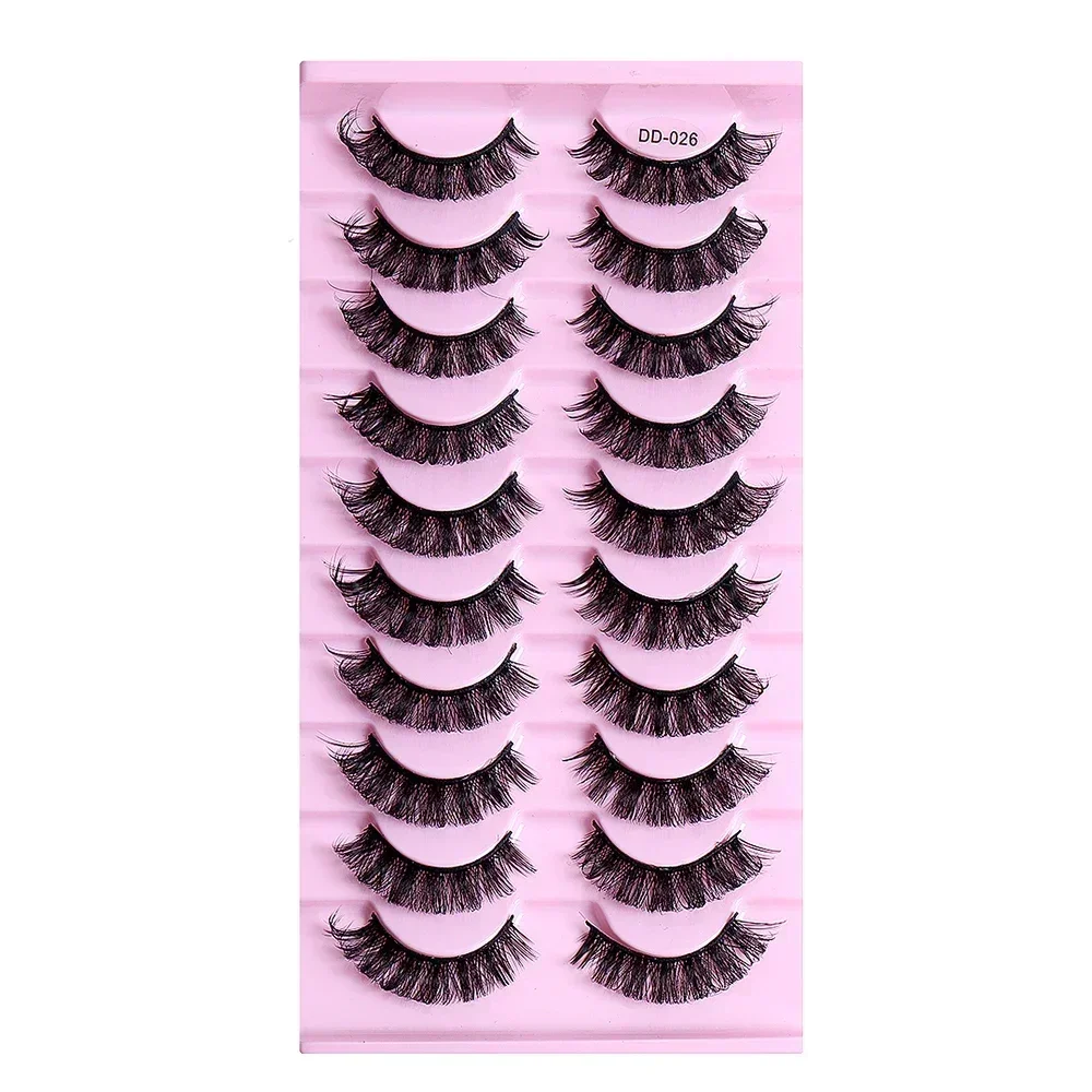 10 Pairs DD Curl Russian Strip Lashes Fluffy Volume False Eyelashes DD Curl Dramatic Messy Faux Mink Fake Lashes Make Up