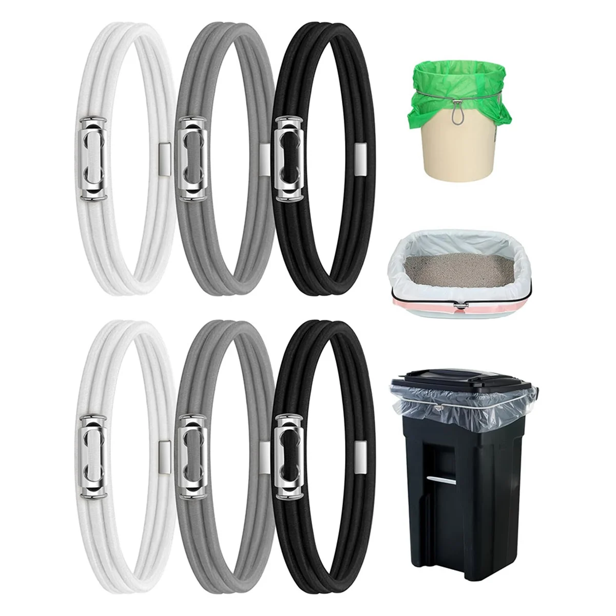 6Pc Garbage Can Bands Cord Lord Adjustable Large Trash Can Rubber Bands Fits 8-33 Gallon Trash Cans Multifunction Band B