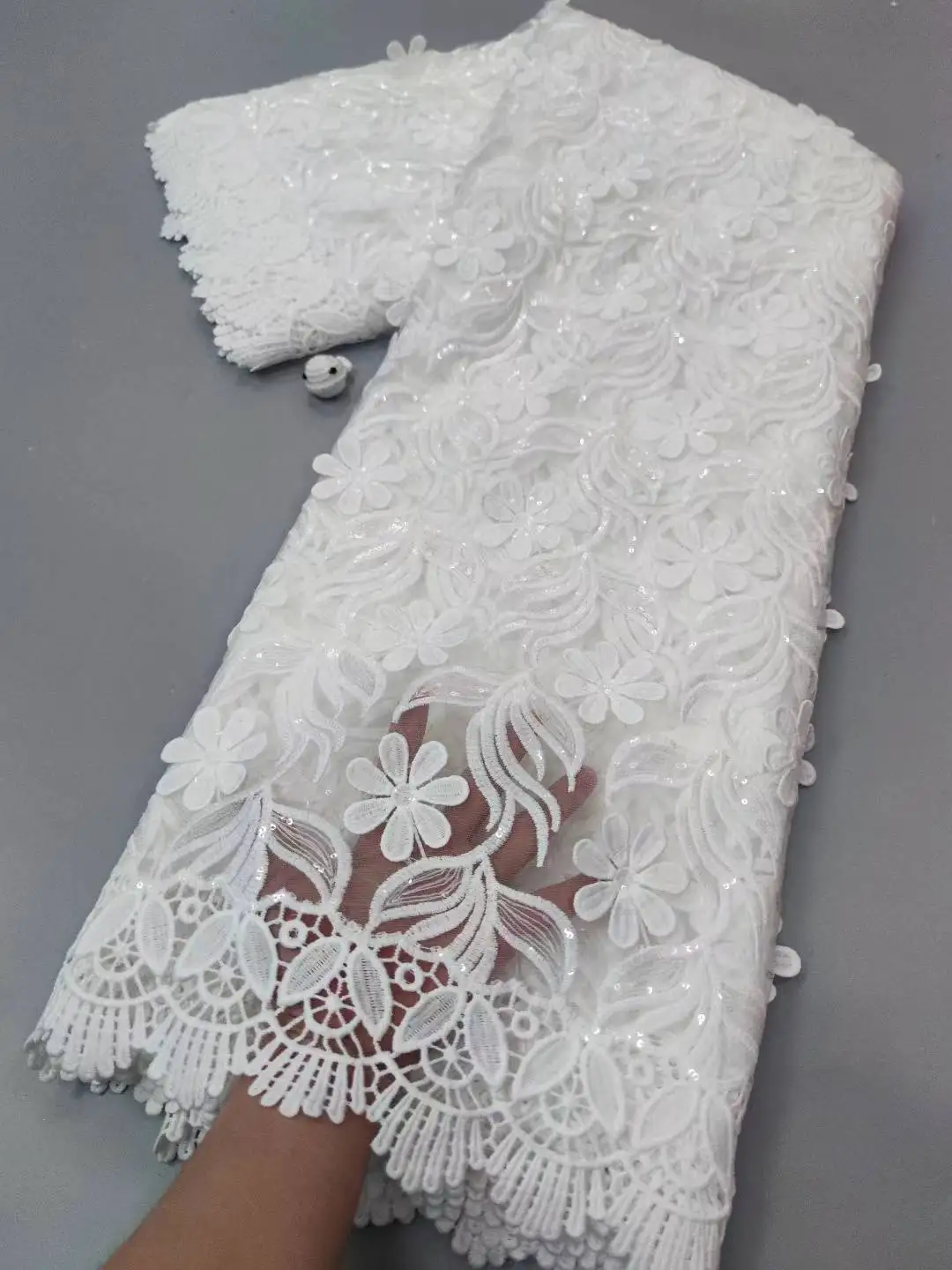 African Lace Fabric 2024 High Quality 100%Cotton Embroidery Fabric White Nigerian Tulle Lace For Wedding Sewing