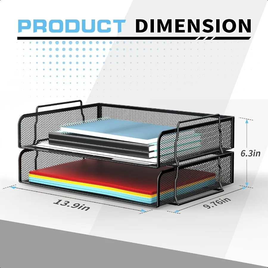 4 Tier Stackable Letter Tray Metal Mesh File Storage Desktop Organizer for Home Office Black