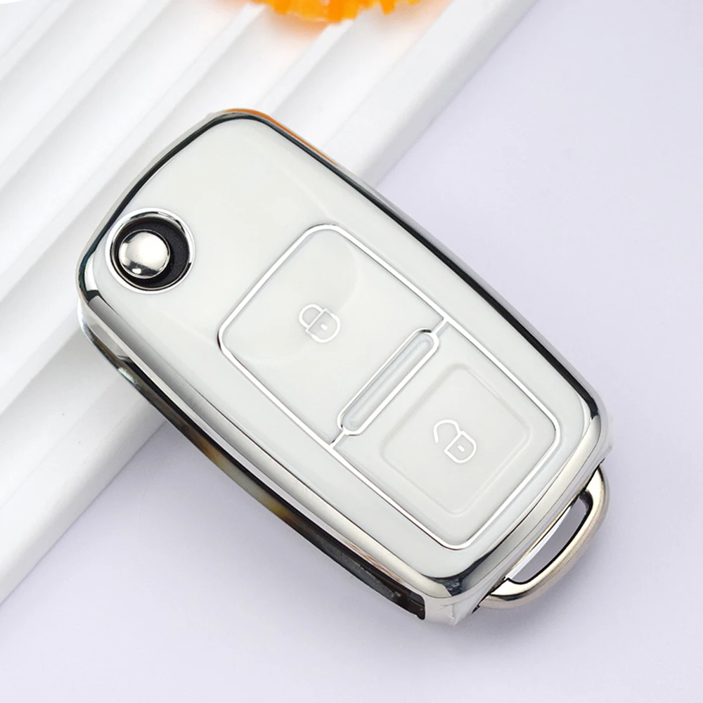 For VW Volkswagen Golf 4 5 6 MK4 Bora Jetta Passat Polo Bora Touran Skoda Seat 2 Buttons TPU Car Key Case Cover Shell Fob