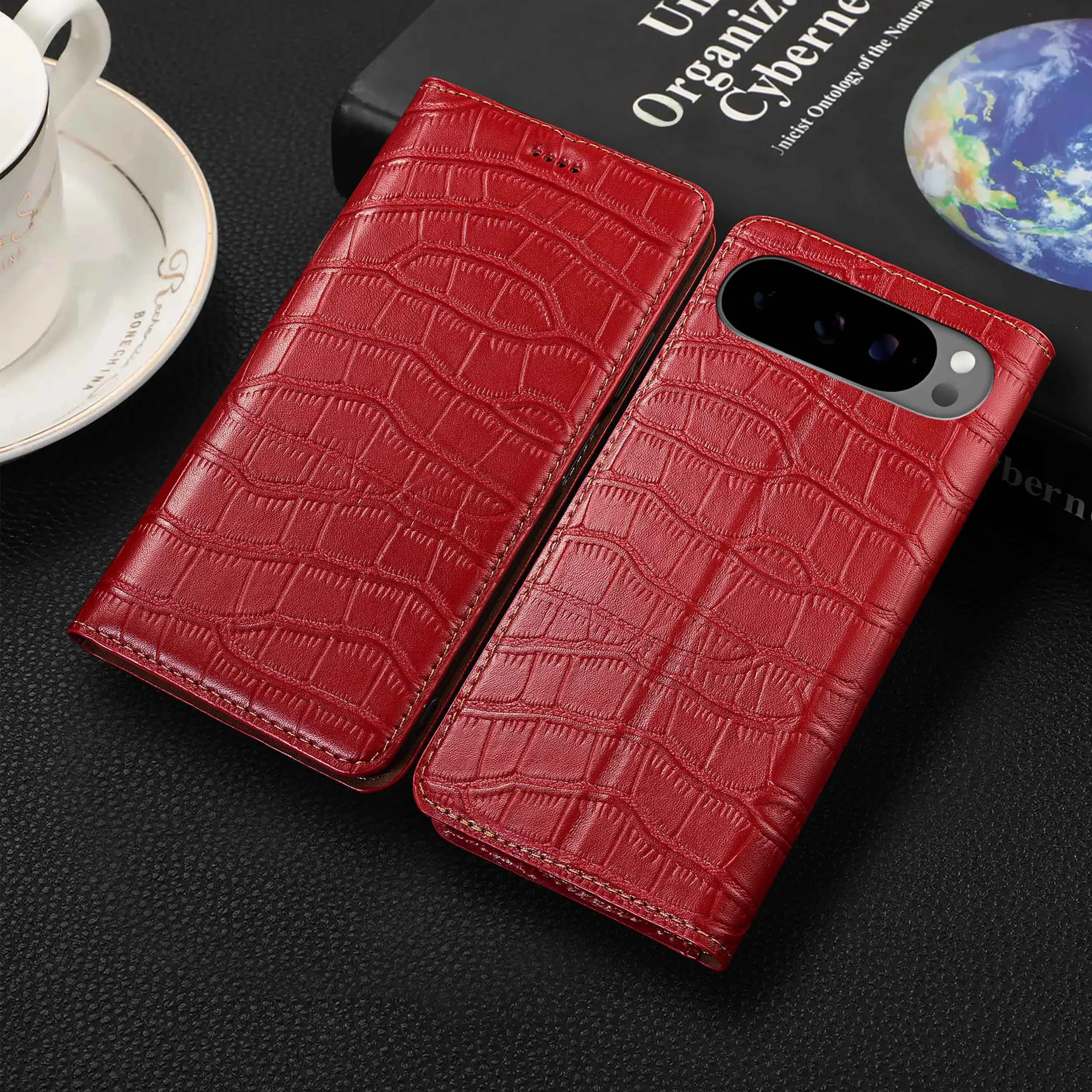 

For Google Pixel 2 3 3A 4 4A 5 5A 6 6A 7 8 8A 9 9A Pro XL 4G 5G Crocodile Belly Pattern Of Genuine Leather Flip Phone Cover Case