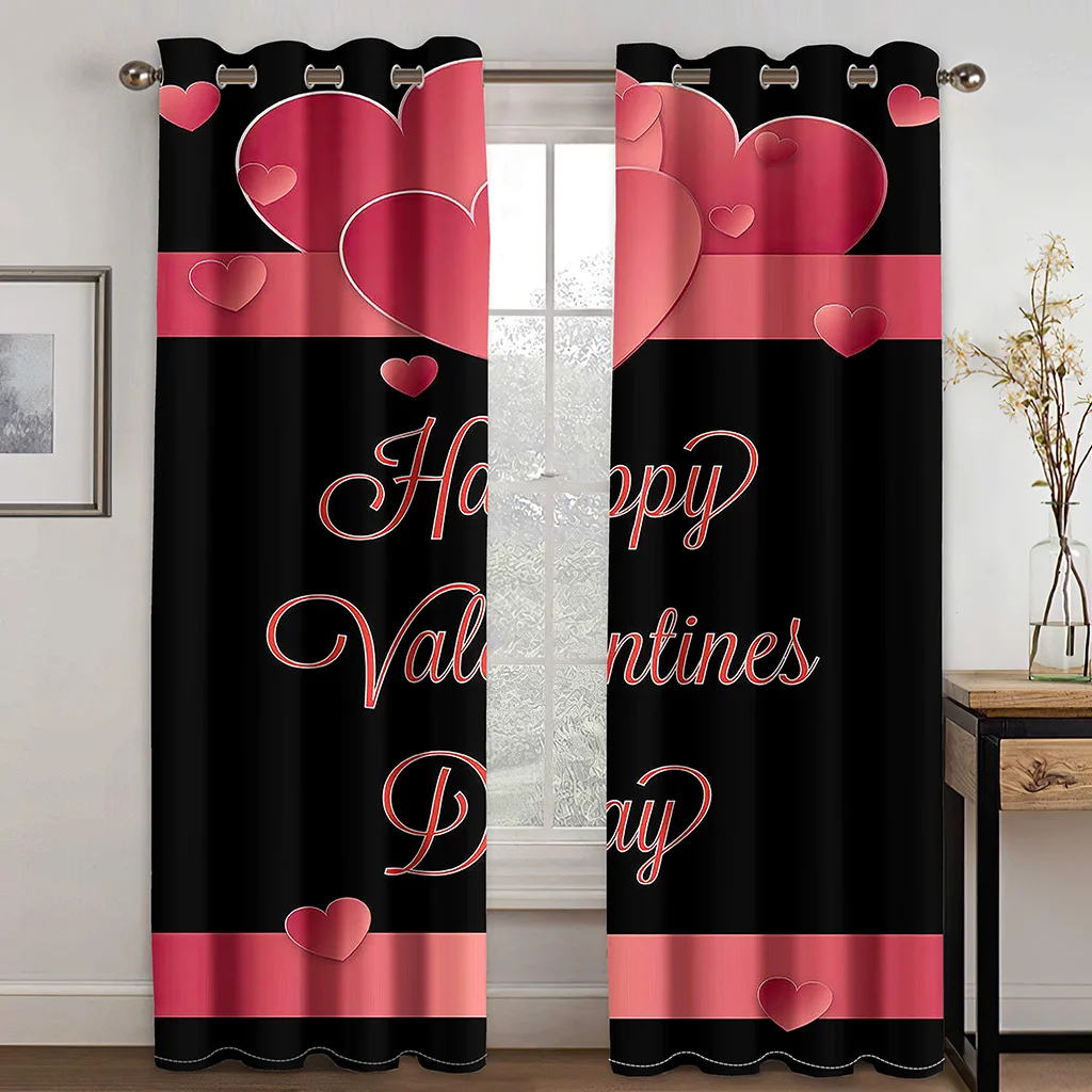 

2pcs Love Pink Heart Happy Valentine's Day Window CurtainS for Bedroom Kitchen Living Room Study Window Treatment Home Decor