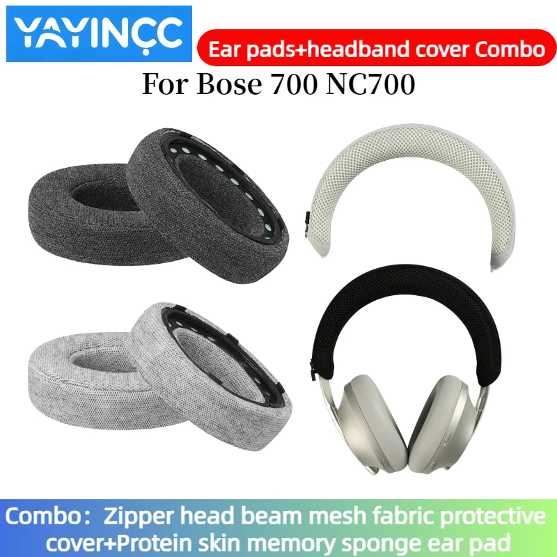 

YAYINCC Replacement Skin friendly cotton fabric Ear pads+Zipper headband cover Combo for Bose 700 NC700 Earphones repair parts