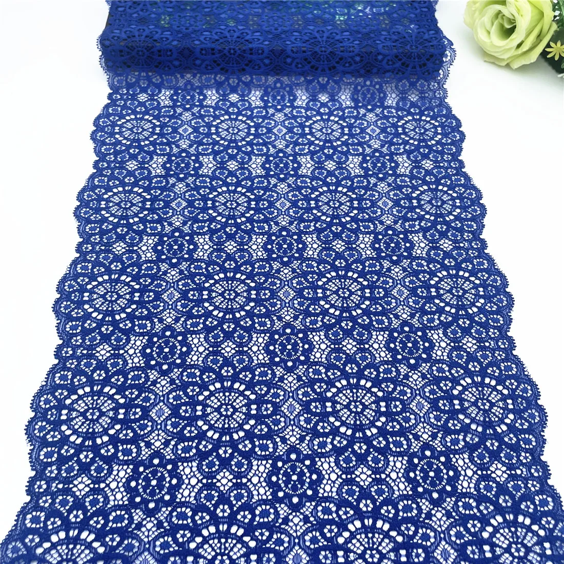 3y/lot Width 26cm Klein Blue Elastic Stretch Lace Trims For Clothing Accessories Dress Sewing Applique Costume Lace Fabric