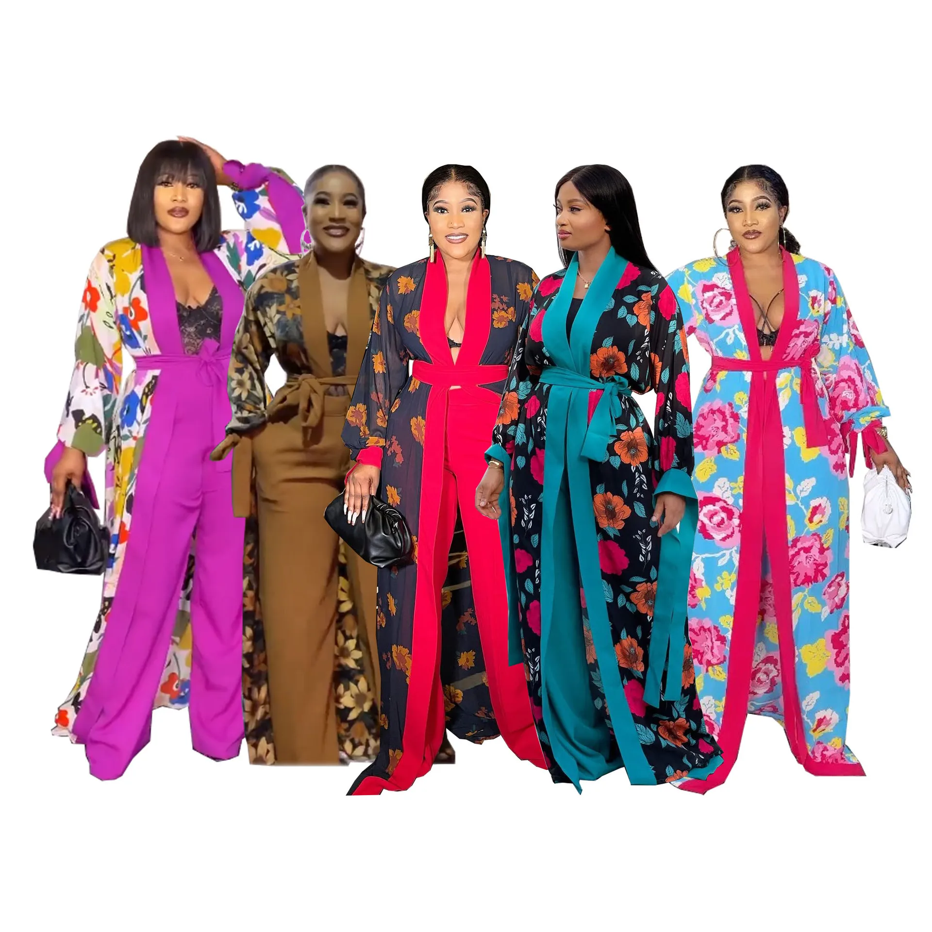 2 Piece Robes Set African Clothes Women Dress Pant Suits Set Fashion Floral Print Traditional Bazin Riche African Kanga Clothing