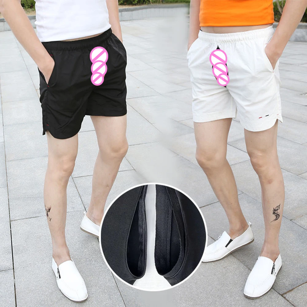 Casual Shorts Men\'s Invisible Open Crotch Outdoor Sex Summer Sweatpants Beach Pants Fashionable Slim Fit Five Points Trousers