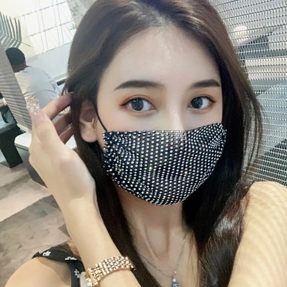 1Pcs Rhinestone Mask Women Fashionable Thin Breathable Dust Protective Face Cover Creative Decorative Outdoor Party Cosplay Prop