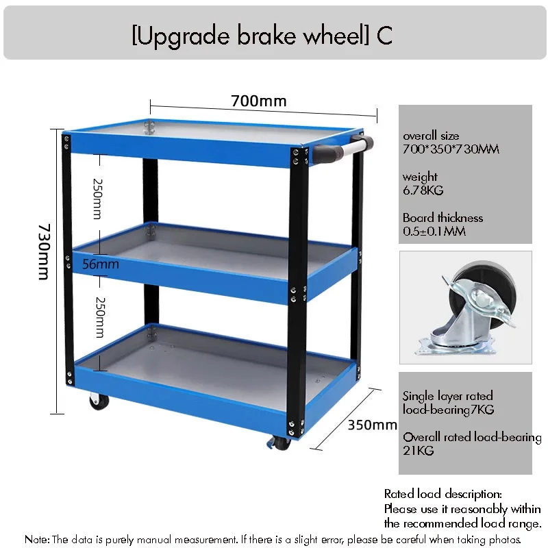 Car  Repair Bench 3 Tier Rolling Tool Cart, 3 Shelves Utility Cart for Garage, Workshop，Garden Tool Cart，Flatbed Truck