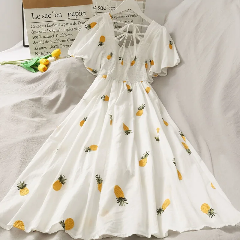 2026 small fresh and sweet temperament super fairy Mori fruit printing a-word dress dress women's dress