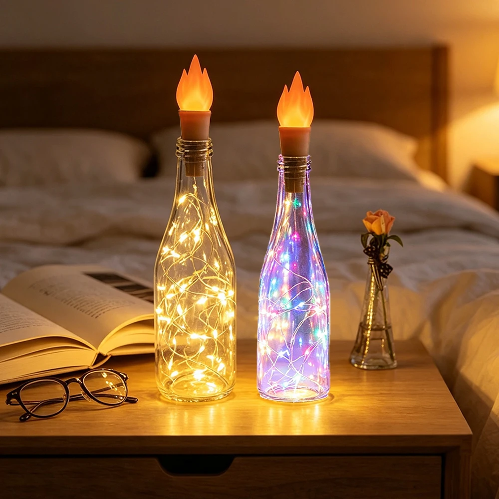 6pcs Flame Head Bottle Stopper Light, 20LED Copper Wire String Mini Fairy Light for Christmas Halloween Wedding Home Party Decor