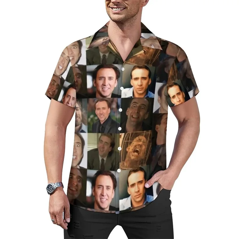 3D Printed Nicolas Cage Lapel Shirt For Men Casual Short Sleeve Button Up Beach Shirts Tops Streetwear Men's Aloha Shirt