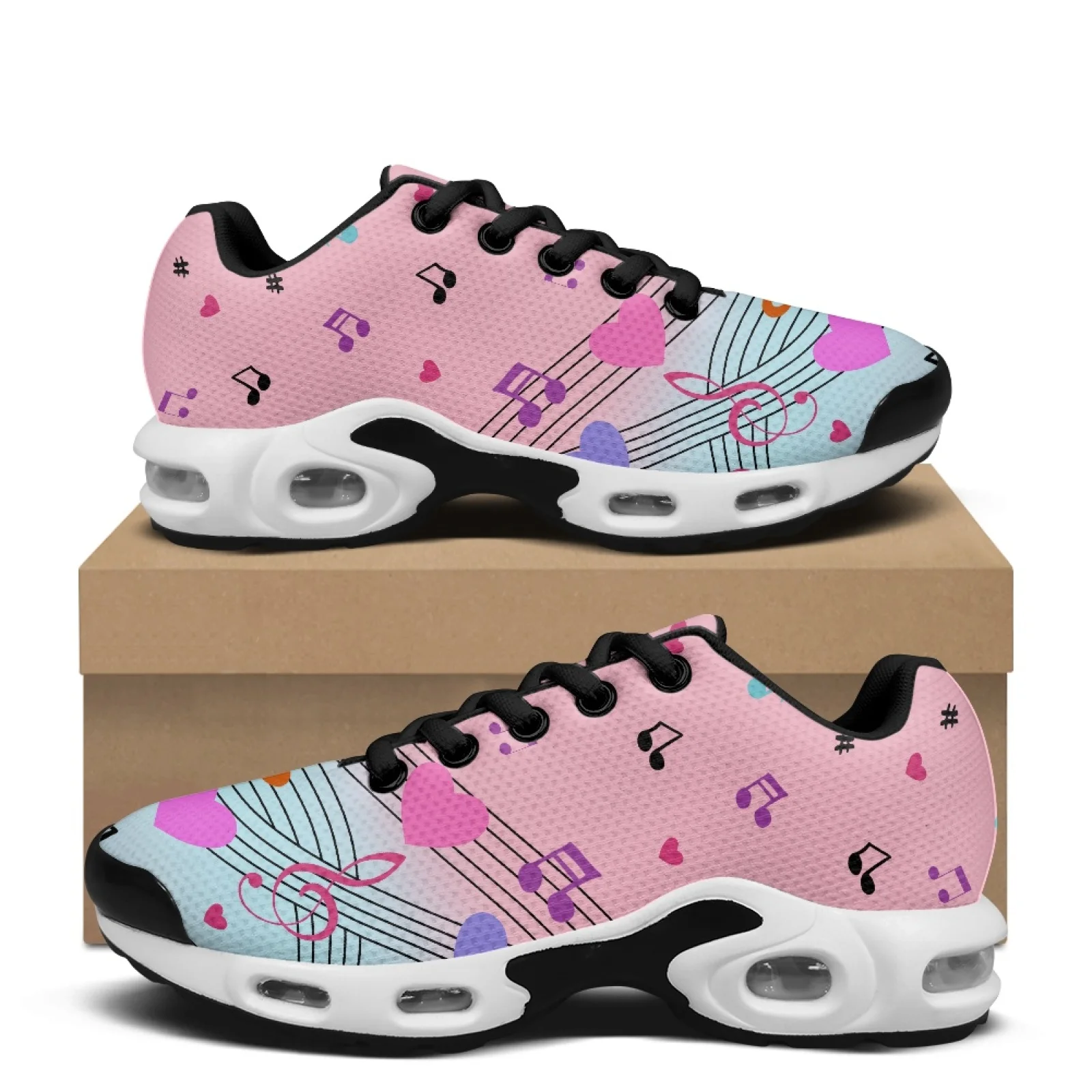 PENSTROLL Music Notes Heart Breathable Cross Trainers Shoes Lace-Up Casual Shoes for Men Fashion Tennis Shoes